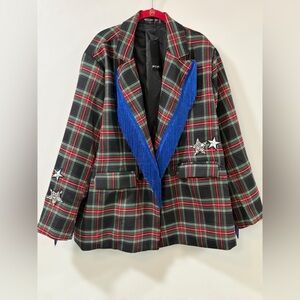 Nasty Gal Premium Tartan Embellished Applique Women’s Blazer Size 12